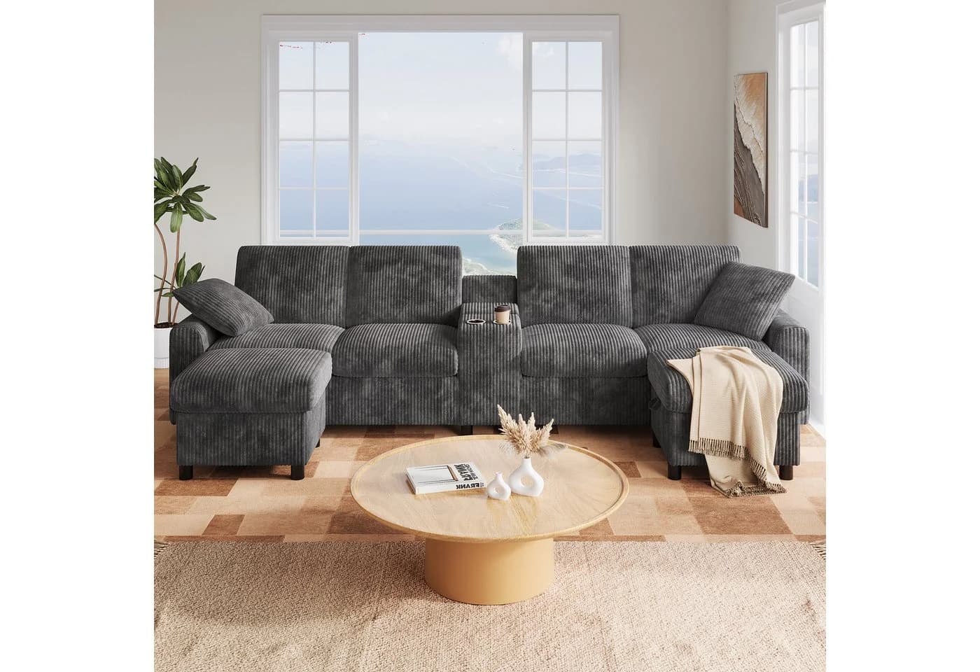 LANKI U-Form Wohnlandschaft mit Hockern, Stauraum & USB-Ladestation - Bild 5
