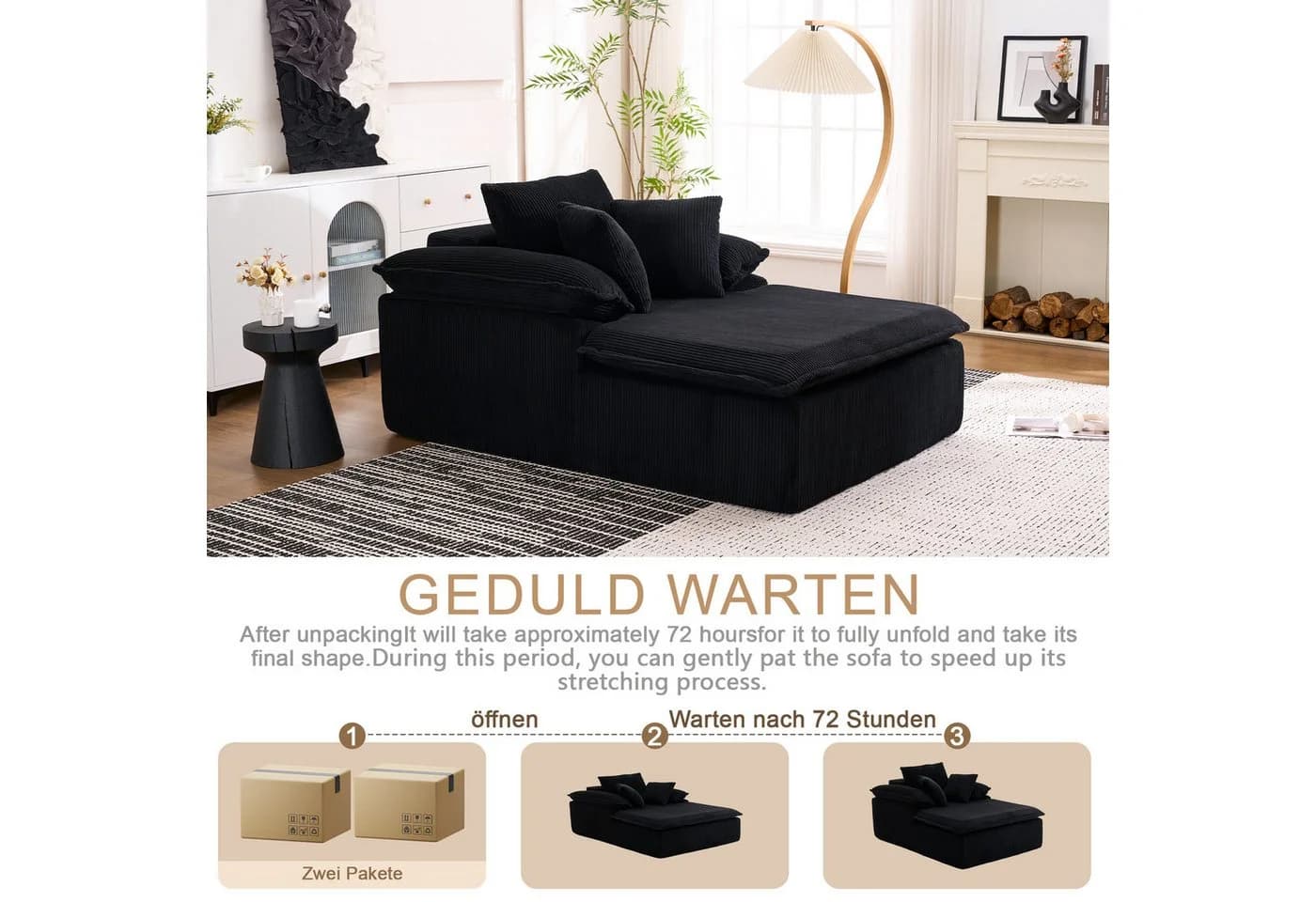 Odikalo Loungesofa Relaxsofa Schwarz Cordstoff - Bild 5
