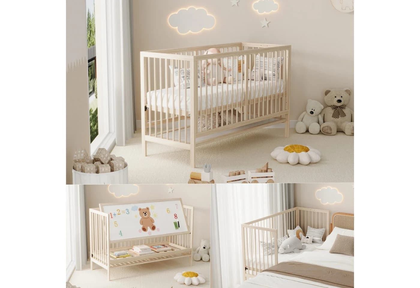 Odikalo Babybett Multifunktional Umwandelbar Nebenbett Malerbrettständer Schreibtisch - Bild 2