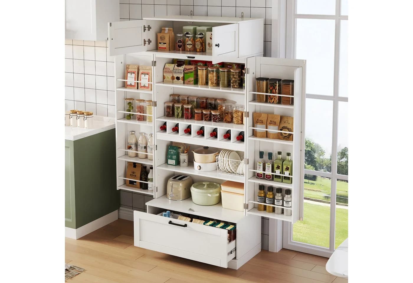 Odikalo Sideboard Küchenschrank Küchenbuffet Hochschrank Weiß - Bild 2