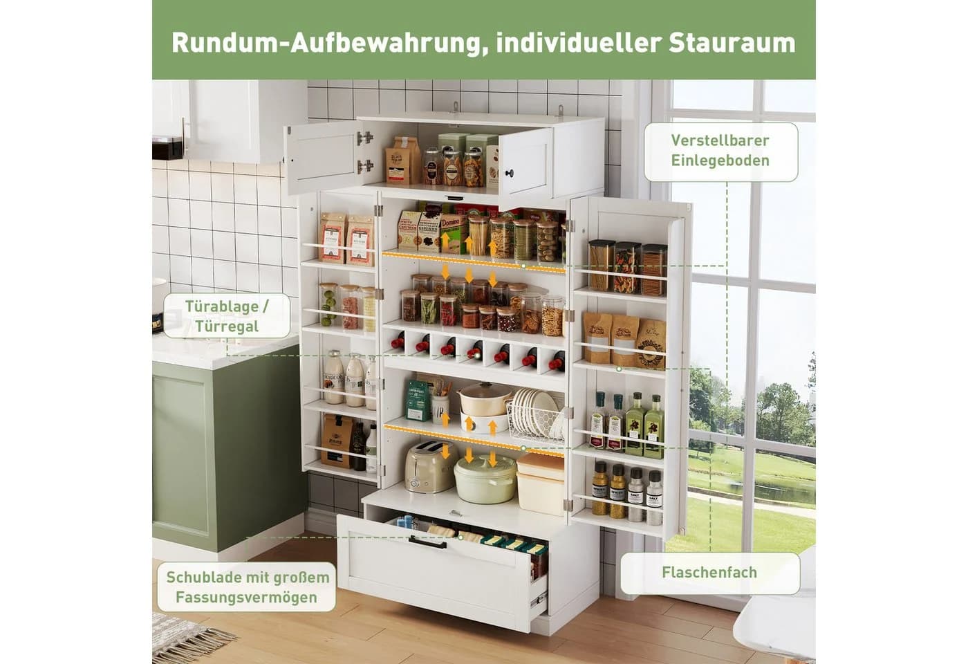 Odikalo Sideboard Küchenschrank Küchenbuffet Hochschrank Weiß - Bild 4