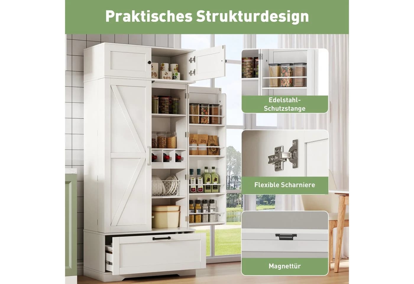 Odikalo Sideboard Küchenschrank Küchenbuffet Hochschrank Weiß - Bild 5