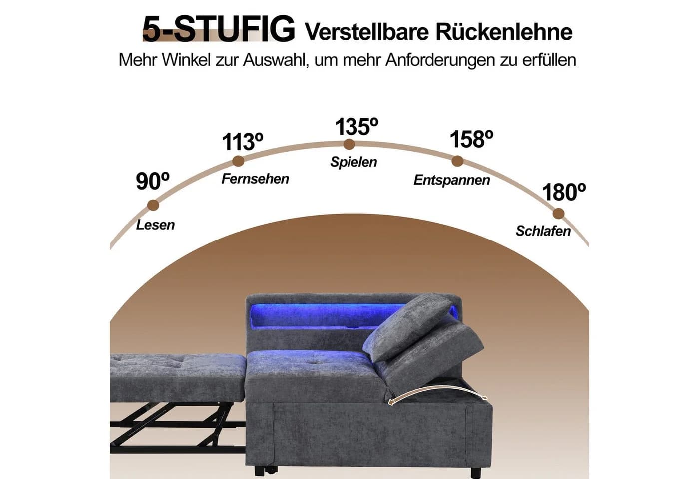 Odikalo Chaiselongue Loungesofa Beige Grau Verstellbar - Bild 4