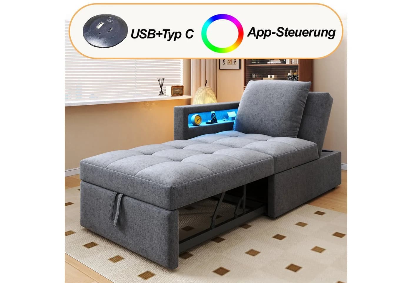 Odikalo Chaiselongue Loungesofa Beige Grau Verstellbar - Bild 5