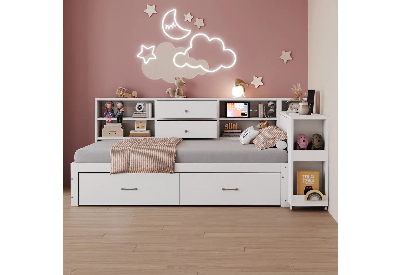 Odikalo Schlafsofa 90x200 mit Schreibtisch und Stauraum weiß - Bild 3