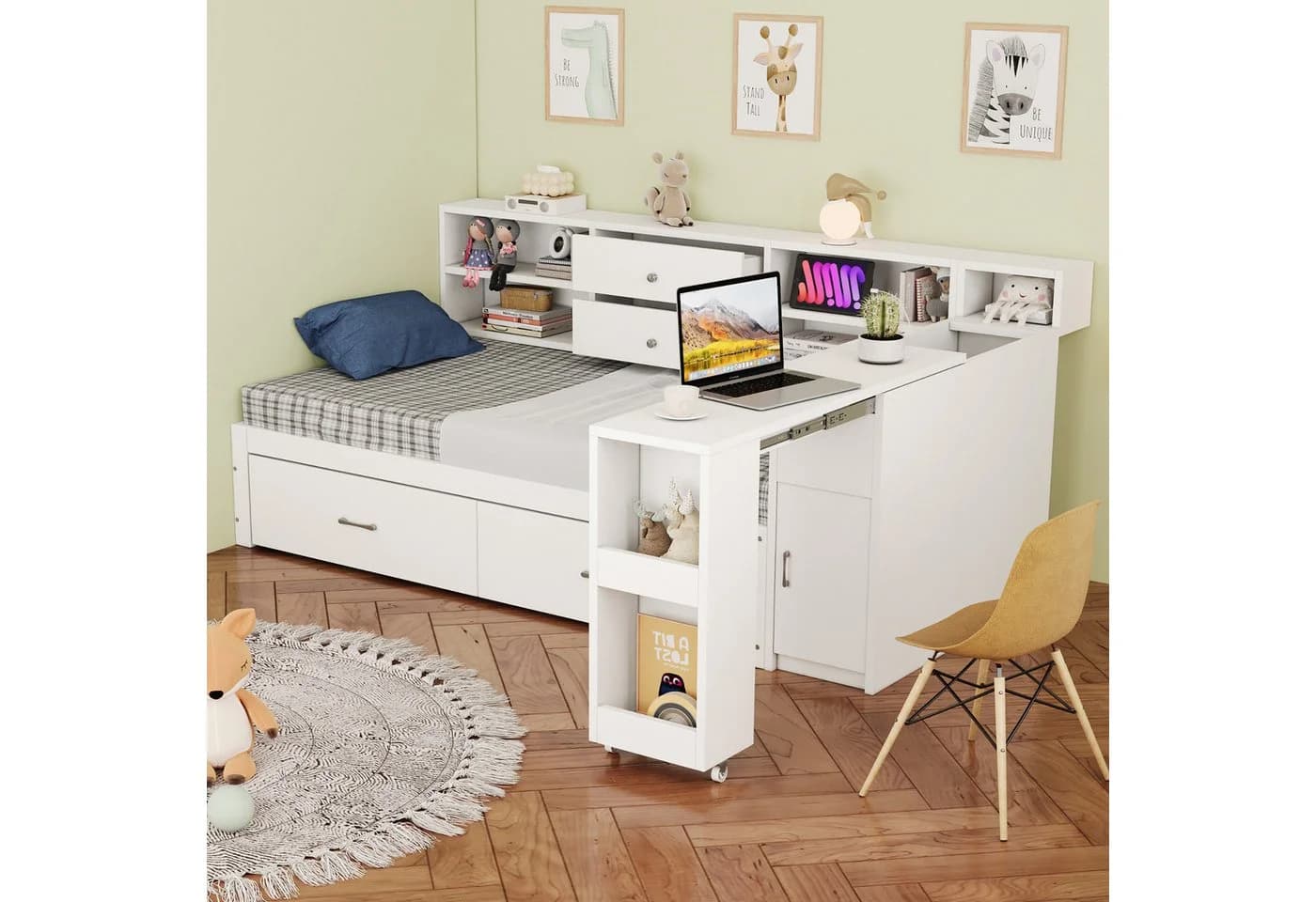 Odikalo Schlafsofa 90x200 mit Schreibtisch und Stauraum weiß - Bild 4
