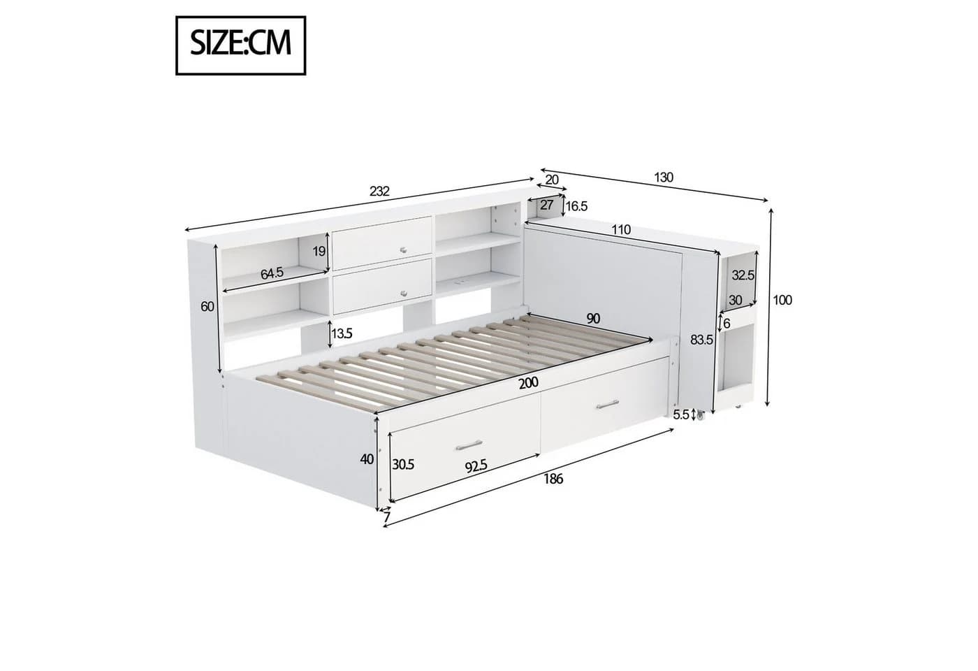 Odikalo Schlafsofa 90x200 mit Schreibtisch und Stauraum weiß - Bild 5