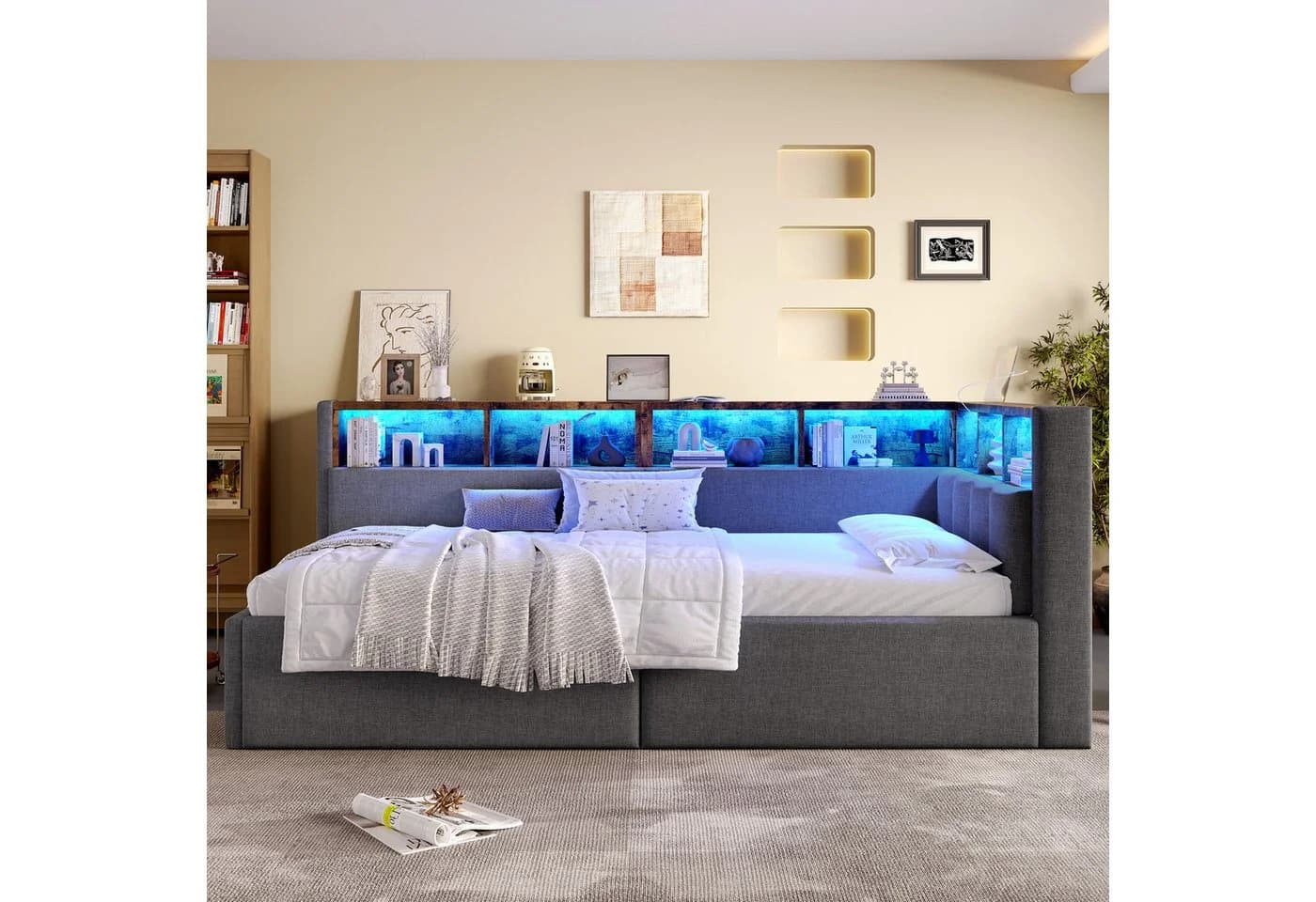 Odikalo Schlafsofa Schlafcouch mit LED-Beleuchtung Grau/Beige - Bild 3