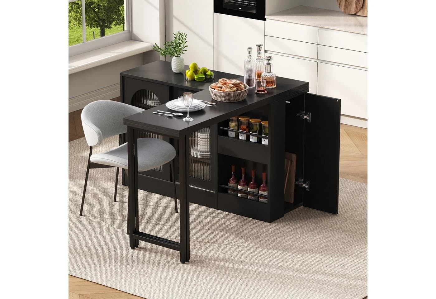 Odikalo Bartisch Sideboard mit Esstisch, Ausziehbar, Drehbar