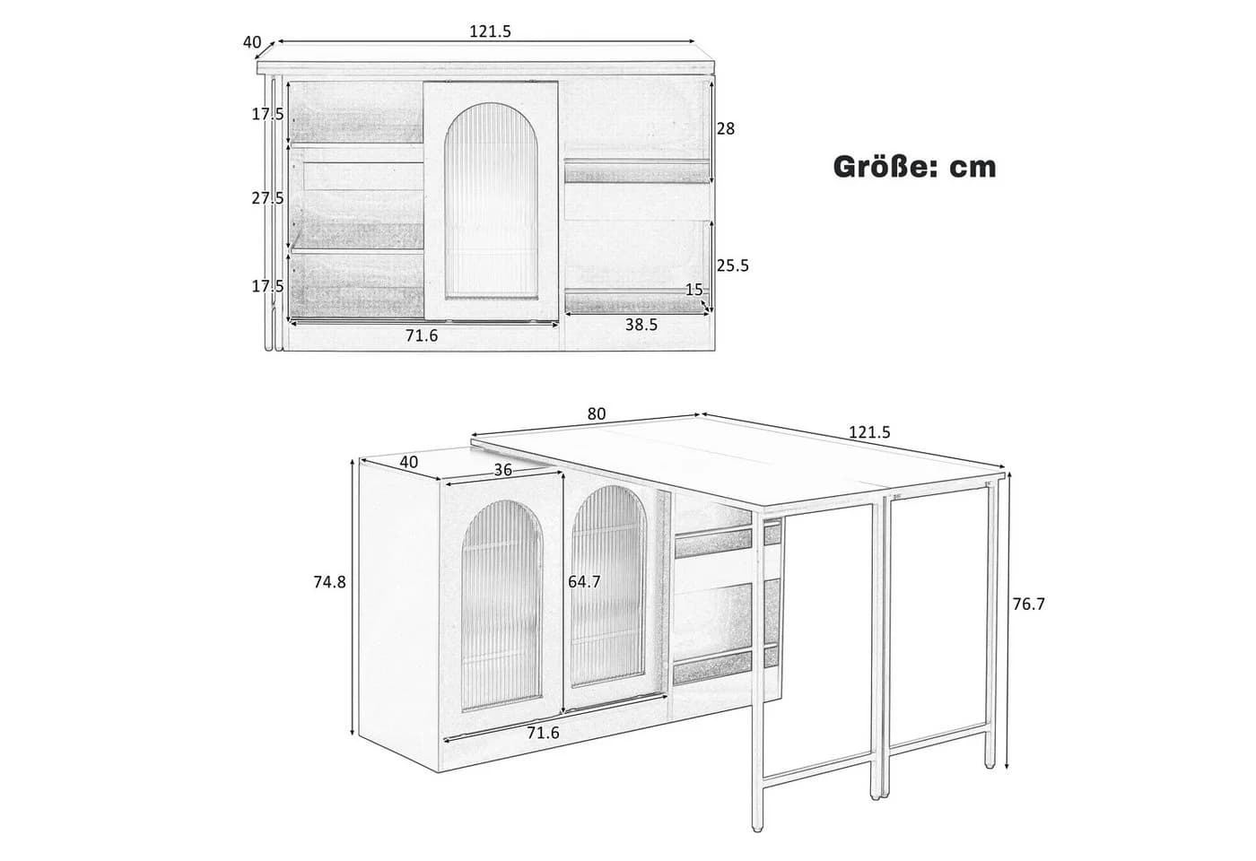 Odikalo Bartisch Sideboard mit Esstisch, Ausziehbar, Drehbar - Bild 4