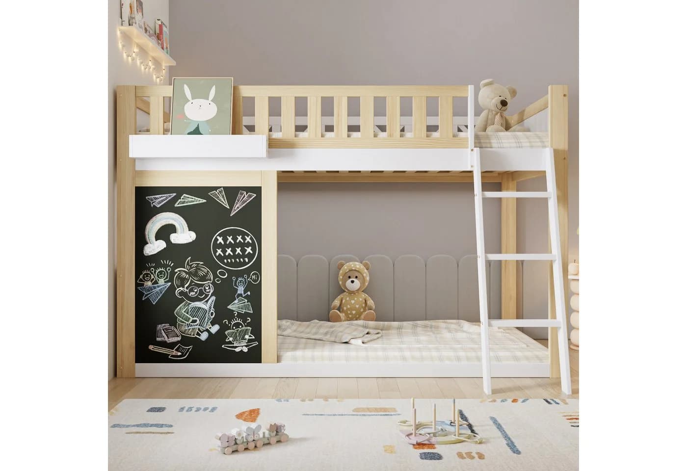 Odikalo Hochbett 90x200 mit Maltafel und Stauraum