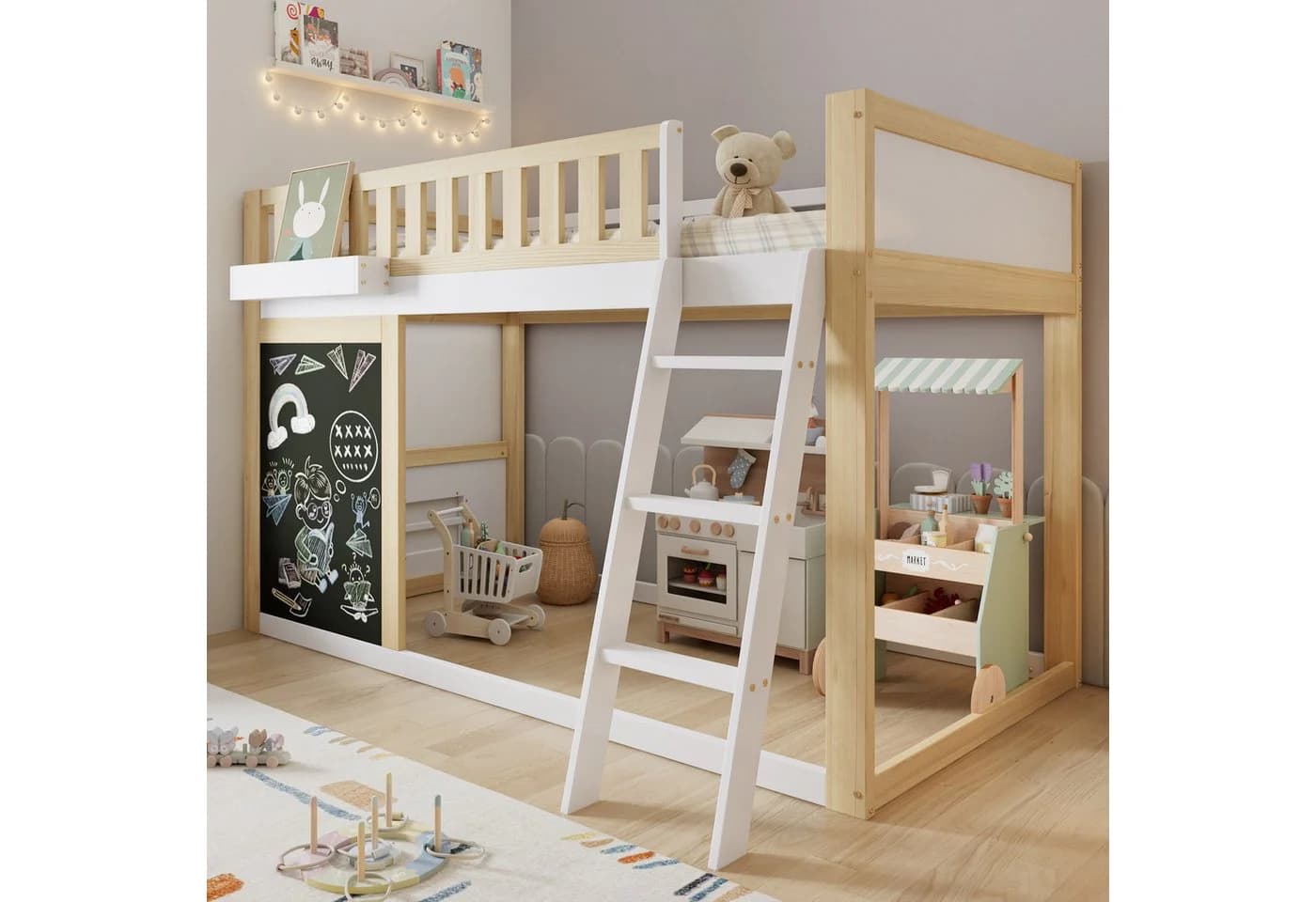 Odikalo Hochbett 90x200 mit Maltafel und Stauraum - Bild 2