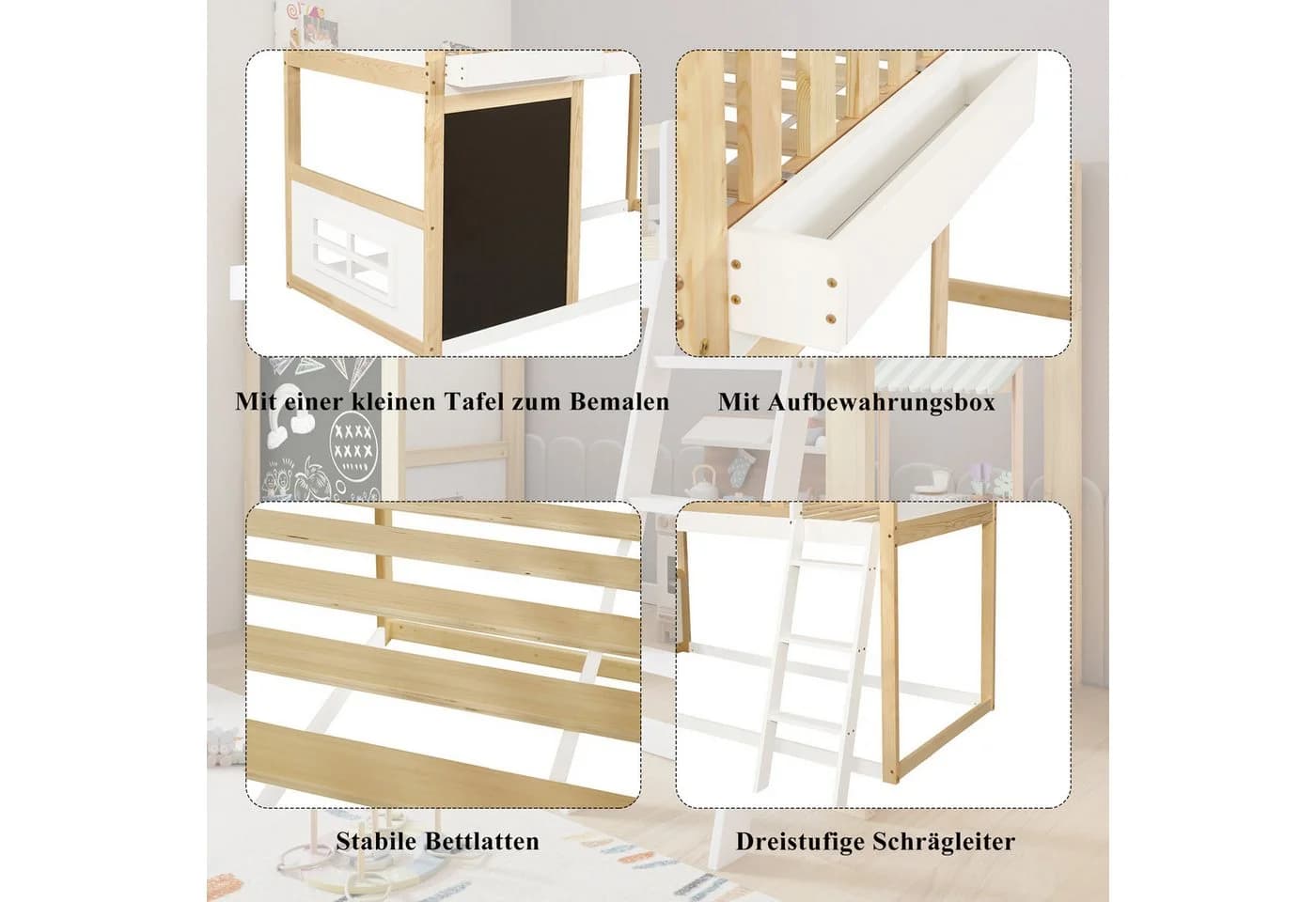 Odikalo Hochbett 90x200 mit Maltafel und Stauraum - Bild 3