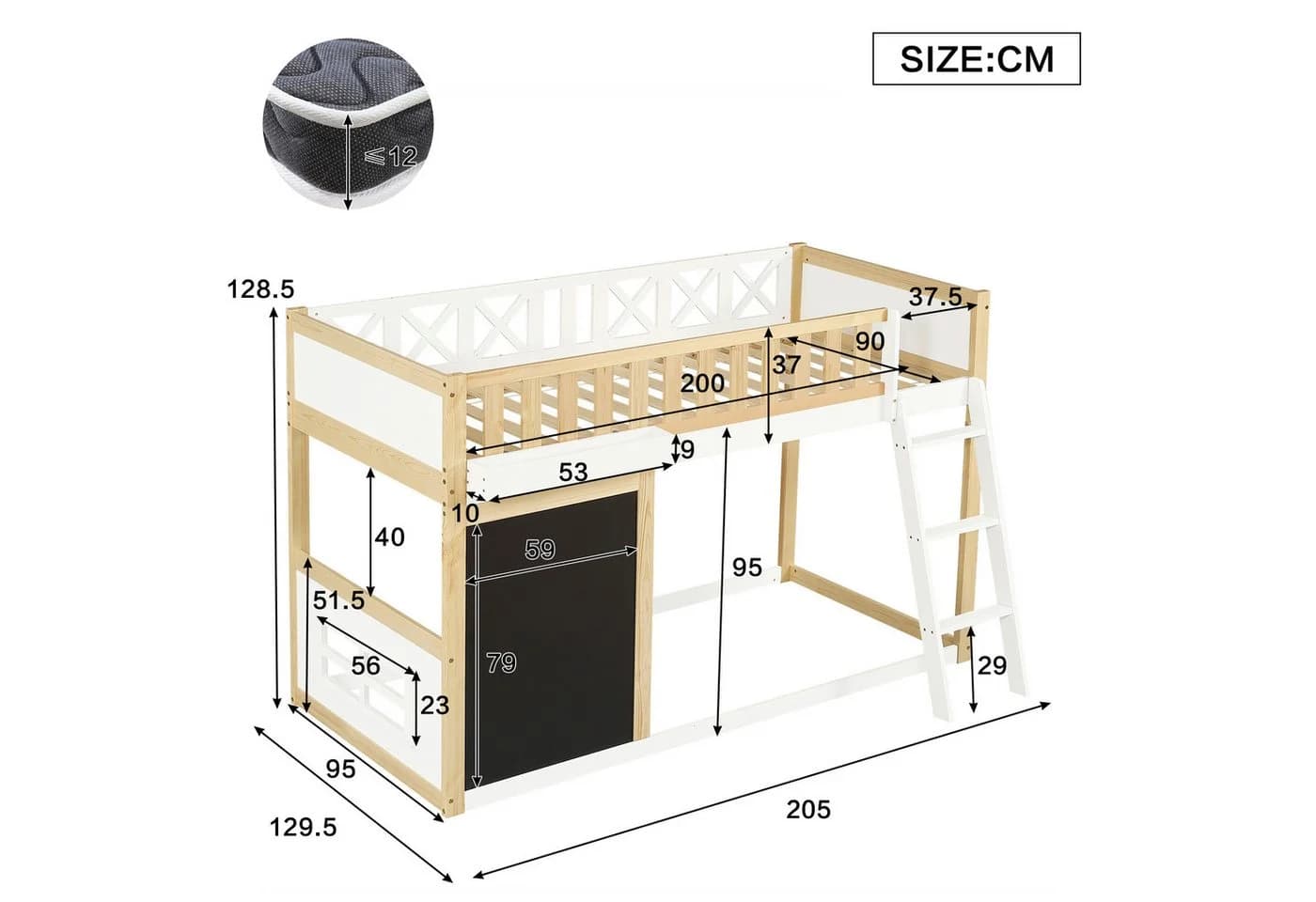 Odikalo Hochbett 90x200 mit Maltafel und Stauraum - Bild 5