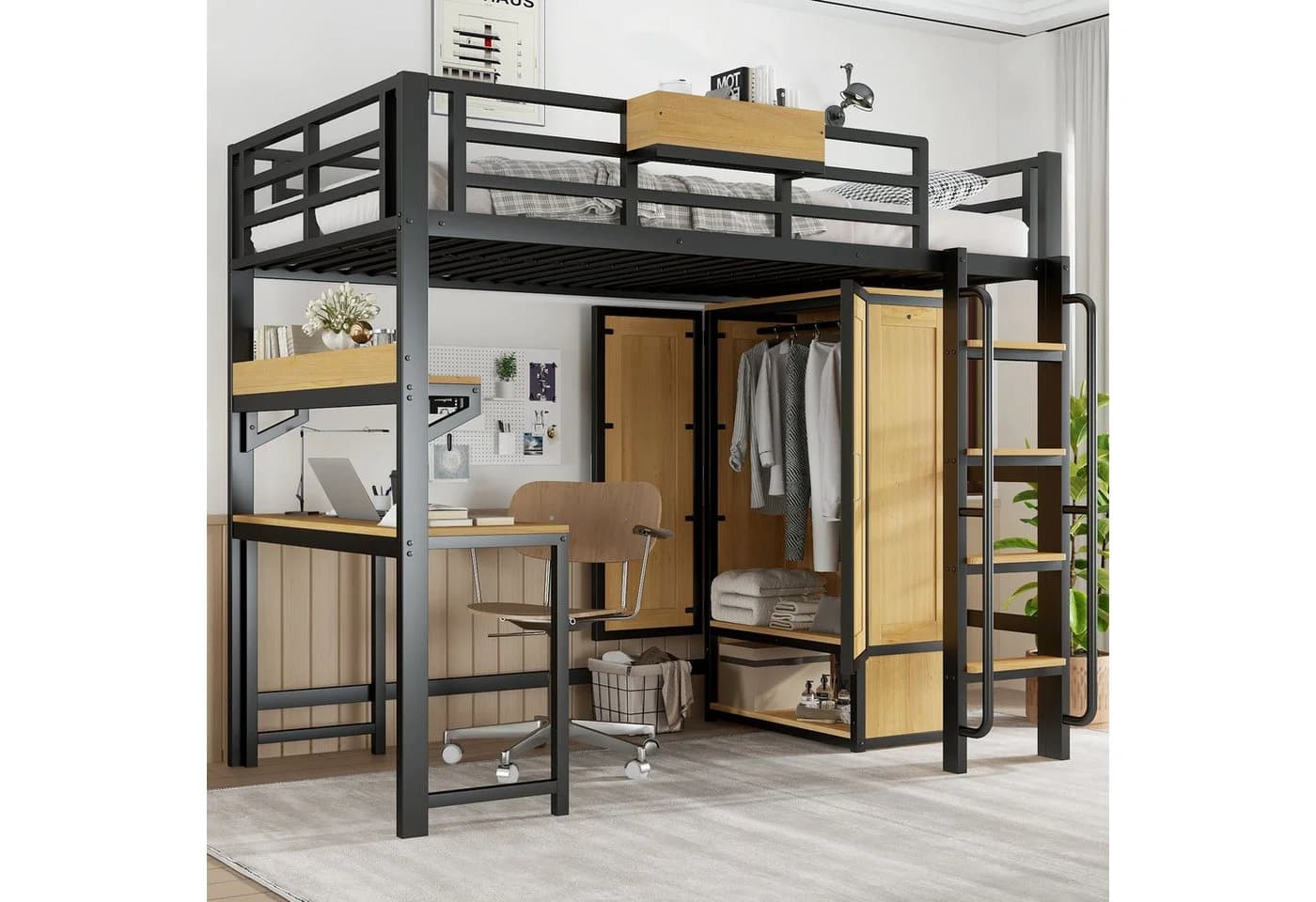 Odikalo Hochbett 90x200 mit Kleiderschrank und Schreibtisch - Bild 2