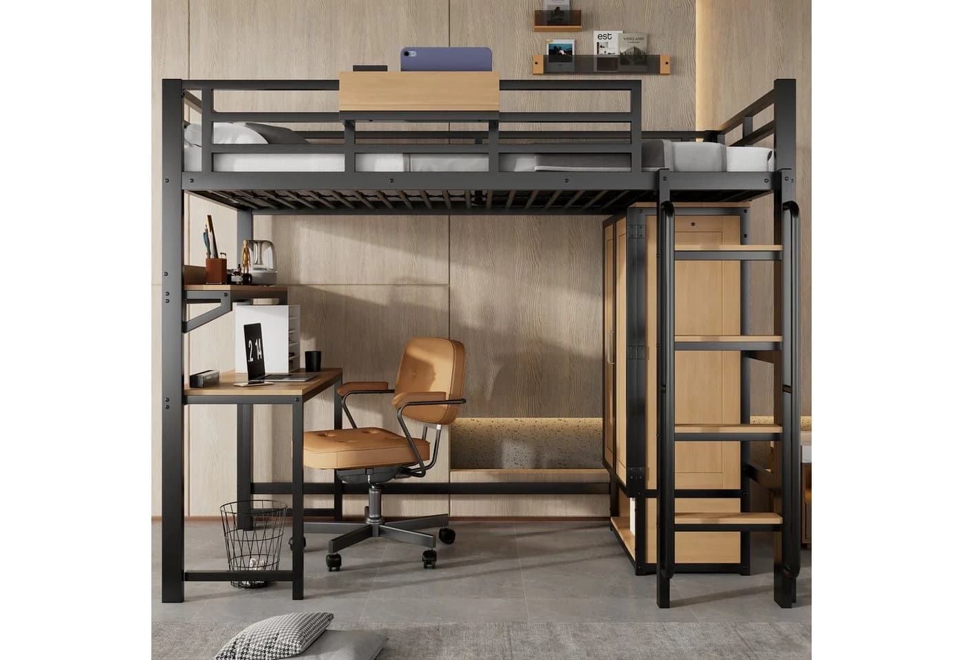 Odikalo Hochbett 90x200 mit Kleiderschrank und Schreibtisch - Bild 3