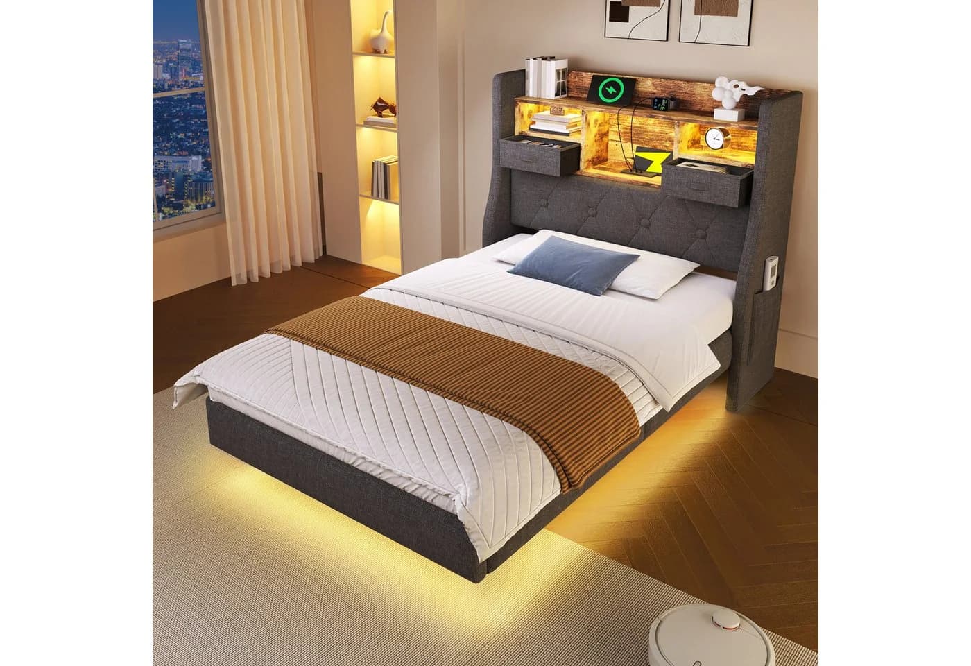 Odikalo Polsterbett Stauraumbett LED und Ladestation 90x200 cm - Bild 2