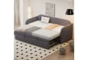 Odikalo Schlafsofa Schlafcouch mit Lattenrost 90x190 180x190, Auszug, Polsterbett Ausziehbares Schlafsofa 90/180*190 cm, mit vertikalen Streifen, mit Lattenrost, Multifunktionsbett, komfortabler und atmungsaktiver Leinenstoff, Grau Bild 2