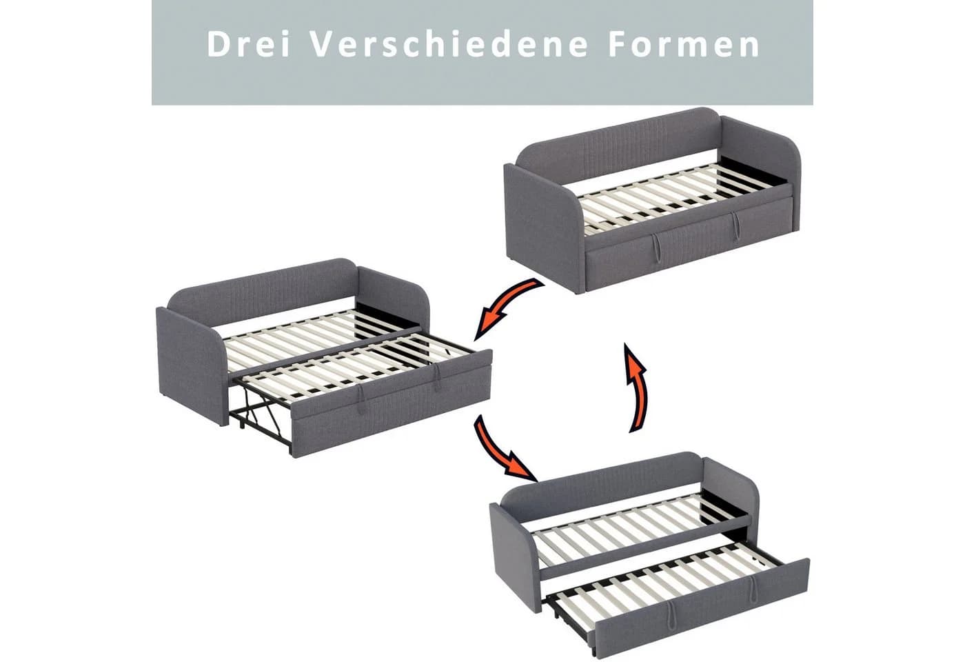 Odikalo Schlafsofa Schlafcouch mit Lattenrost 90x190 180x190, Auszug, Polsterbett Ausziehbares Schlafsofa 90/180*190 cm, mit vertikalen Streifen, mit Lattenrost, Multifunktionsbett, komfortabler und atmungsaktiver Leinenstoff, Grau - Bild 4