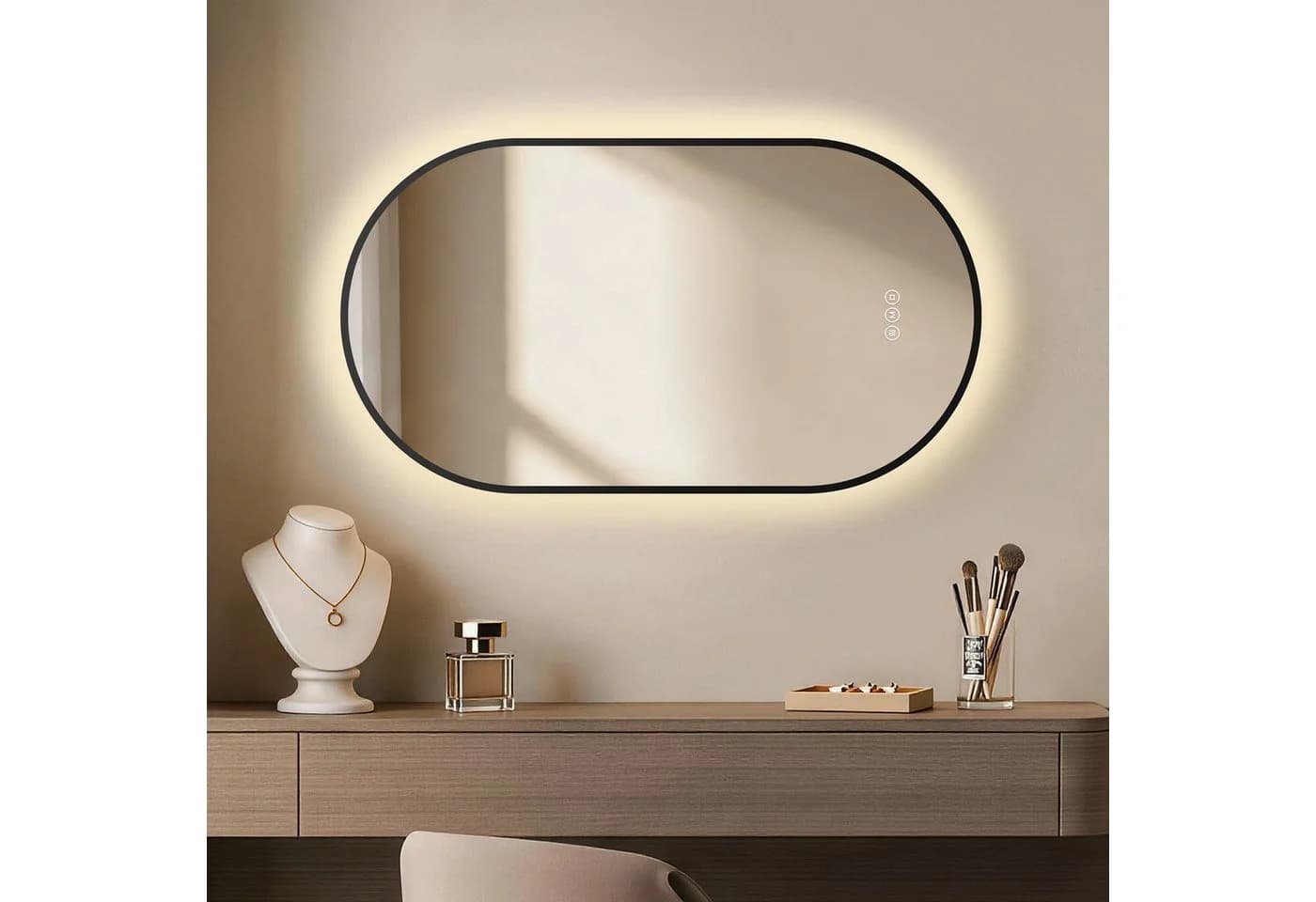 EMKE Badspiegel Oval mit LED, dimmbar, 3 Lichtfarben & Antibeschlag - Bild 2