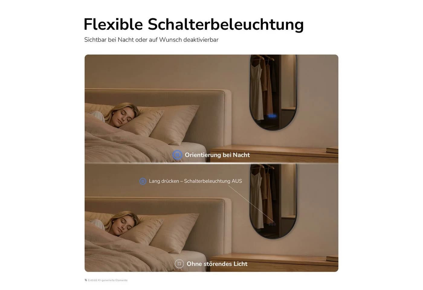 EMKE Badspiegel Oval mit LED, dimmbar, 3 Lichtfarben & Antibeschlag - Bild 5