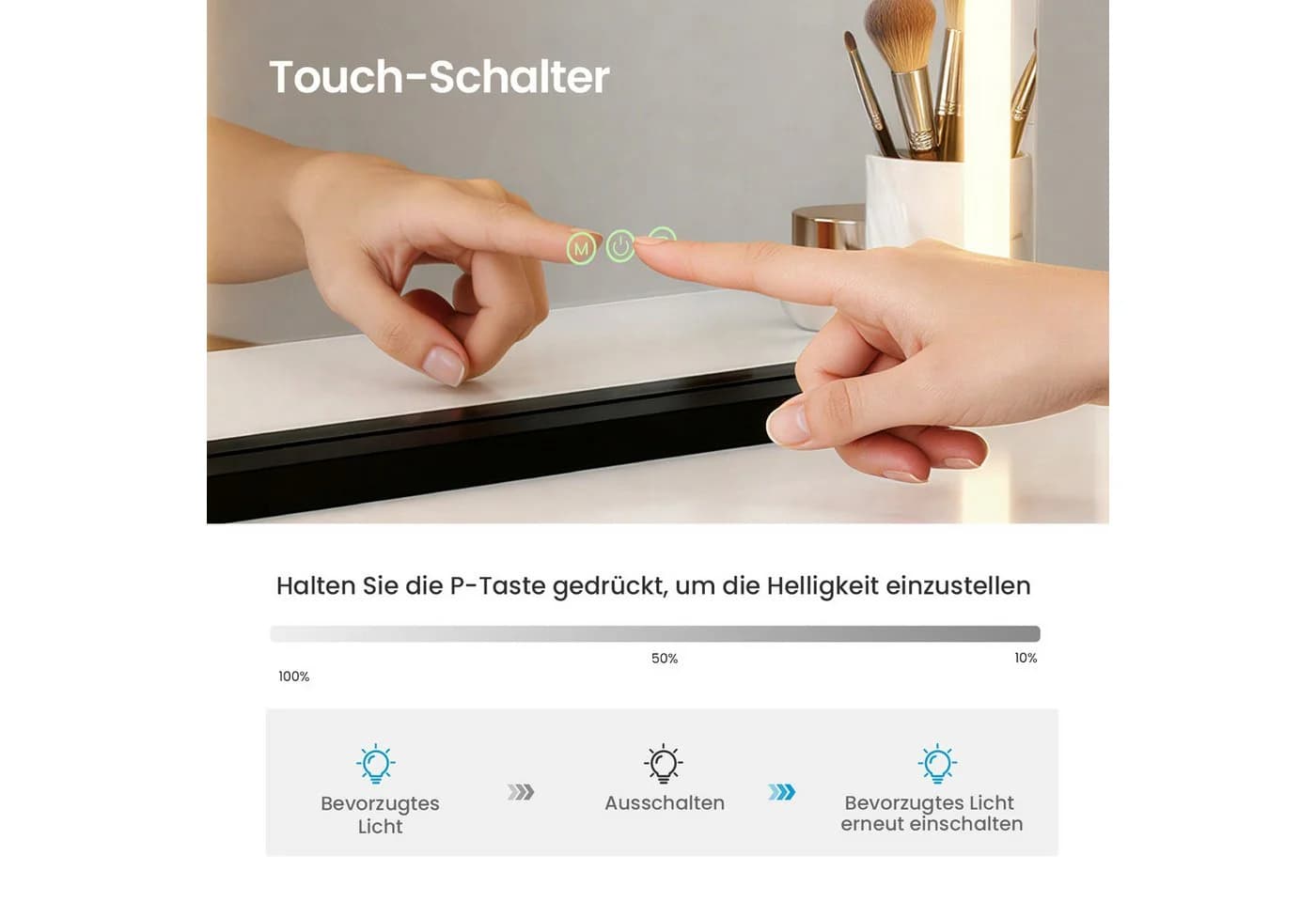 MEYKOERS Schminkspiegel mit LED-Beleuchtung und Dimmfunktion