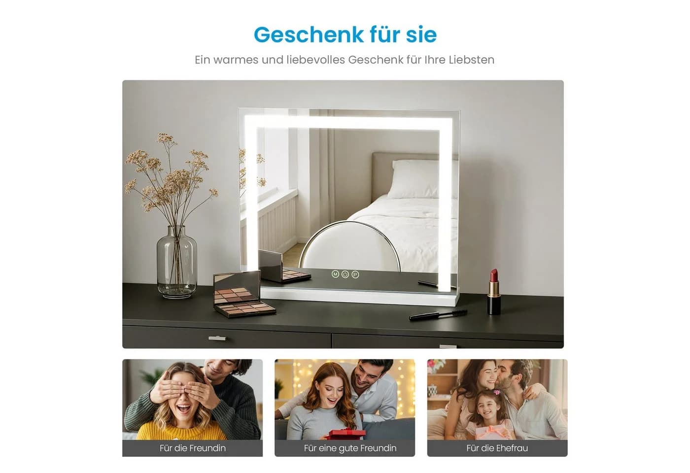 MEYKOERS Kosmetikspiegel mit LED-Beleuchtung & 3 Lichtfarben - Bild 5