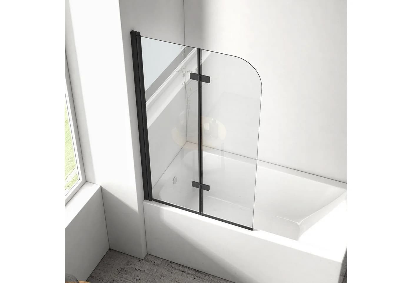 EMKE Duschwand für Badewanne 100x140cm Klarglas Chrom