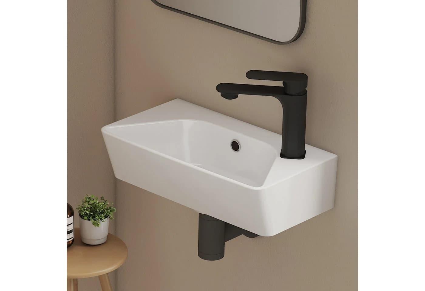 EMKE Hängewaschbecken Keramik Weiß Eckig 40x22,5cm - Bild 2