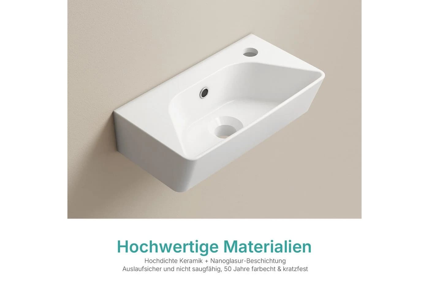 EMKE Hängewaschbecken Keramik Weiß Eckig 40x22,5cm - Bild 5
