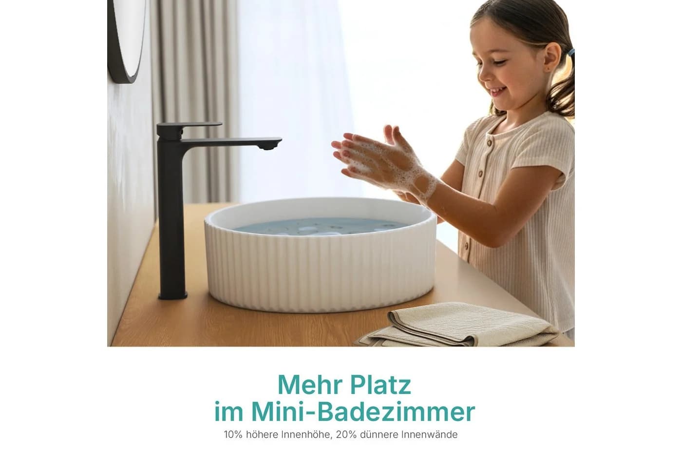 EMKE Aufsatzwaschbecken Keramik Rund 36 cm Weiß - Bild 5
