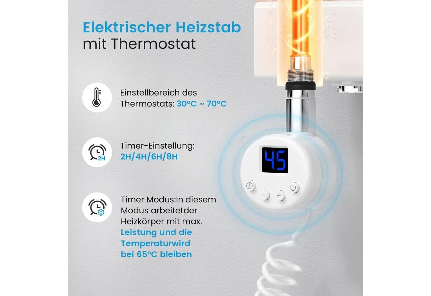 MEYKOERS Badheizkörper Elektro Handtuchtrockner Weiß Mit Thermostat - Bild 3