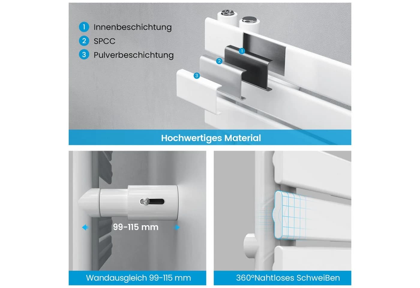 MEYKOERS Badheizkörper Elektro Handtuchtrockner Weiß Mit Thermostat - Bild 4
