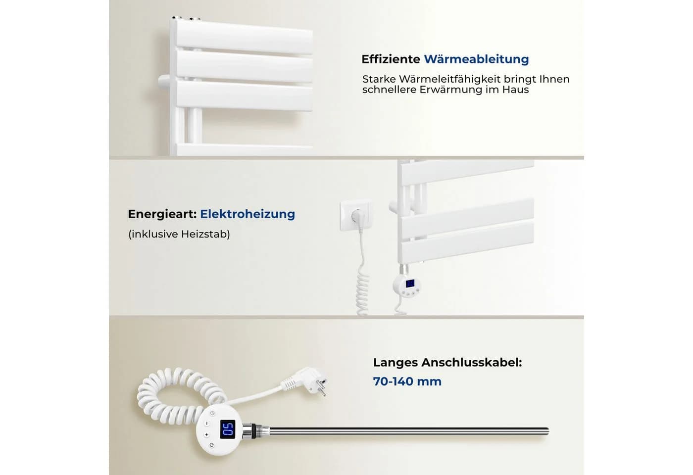 MEYKOERS Elektro Handtuchtrockner mit Thermostat Weiß - Bild 3