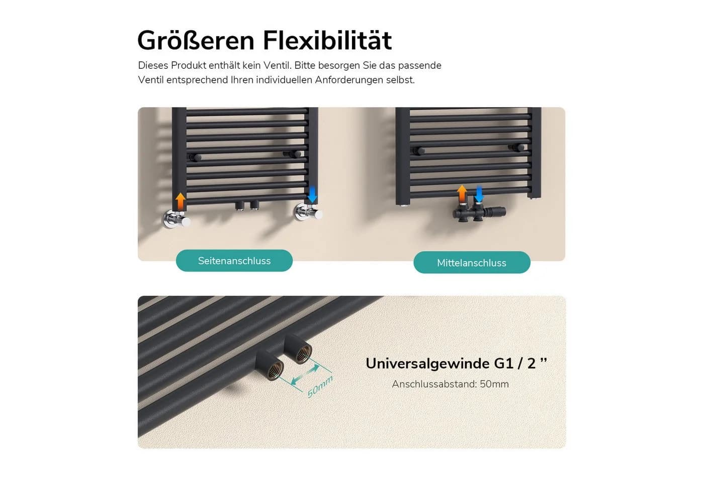 EMKE Badheizkörper Handtuchwärmer Anthrazit Modern - Bild 4