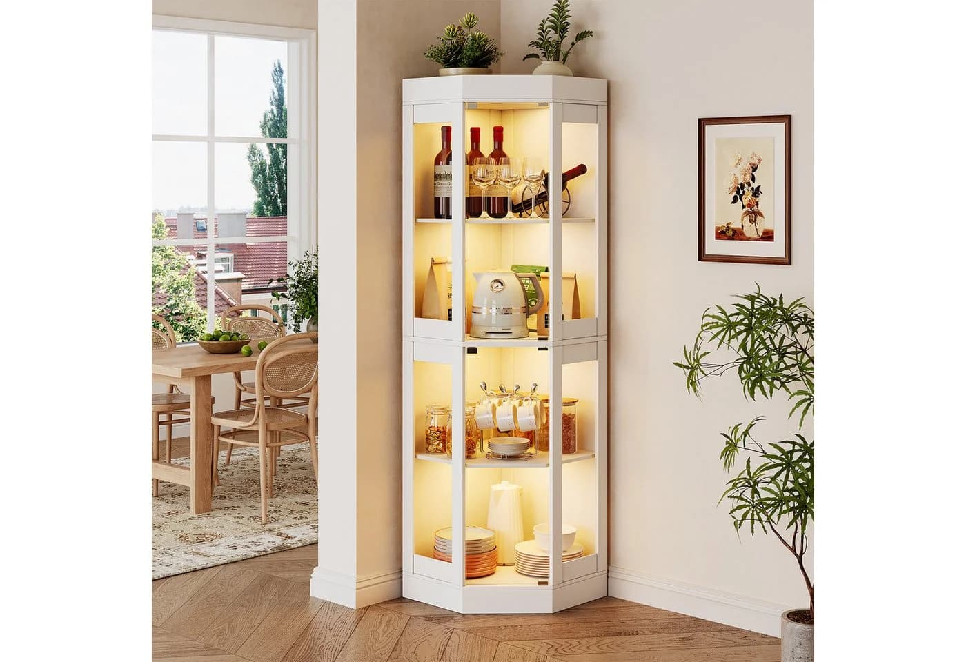 SVEYLXA Eckvitrine Beleuchtete LED Ecken-Vitrine mit Glastüren - Bild 2