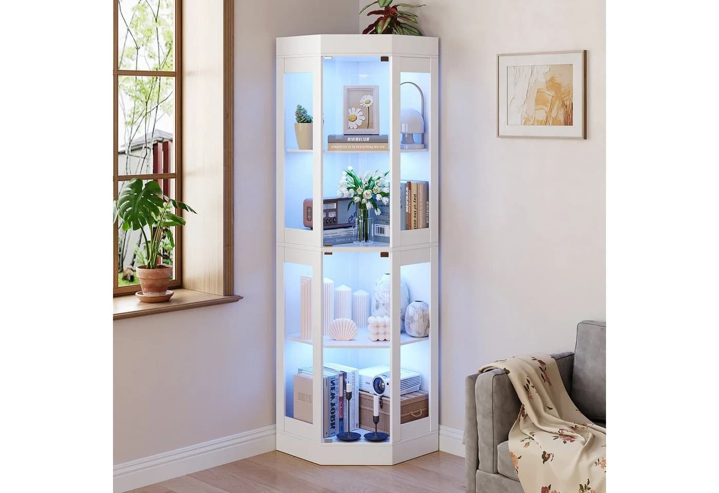SVEYLXA Eckvitrine Beleuchtete LED Ecken-Vitrine mit Glastüren - Bild 3