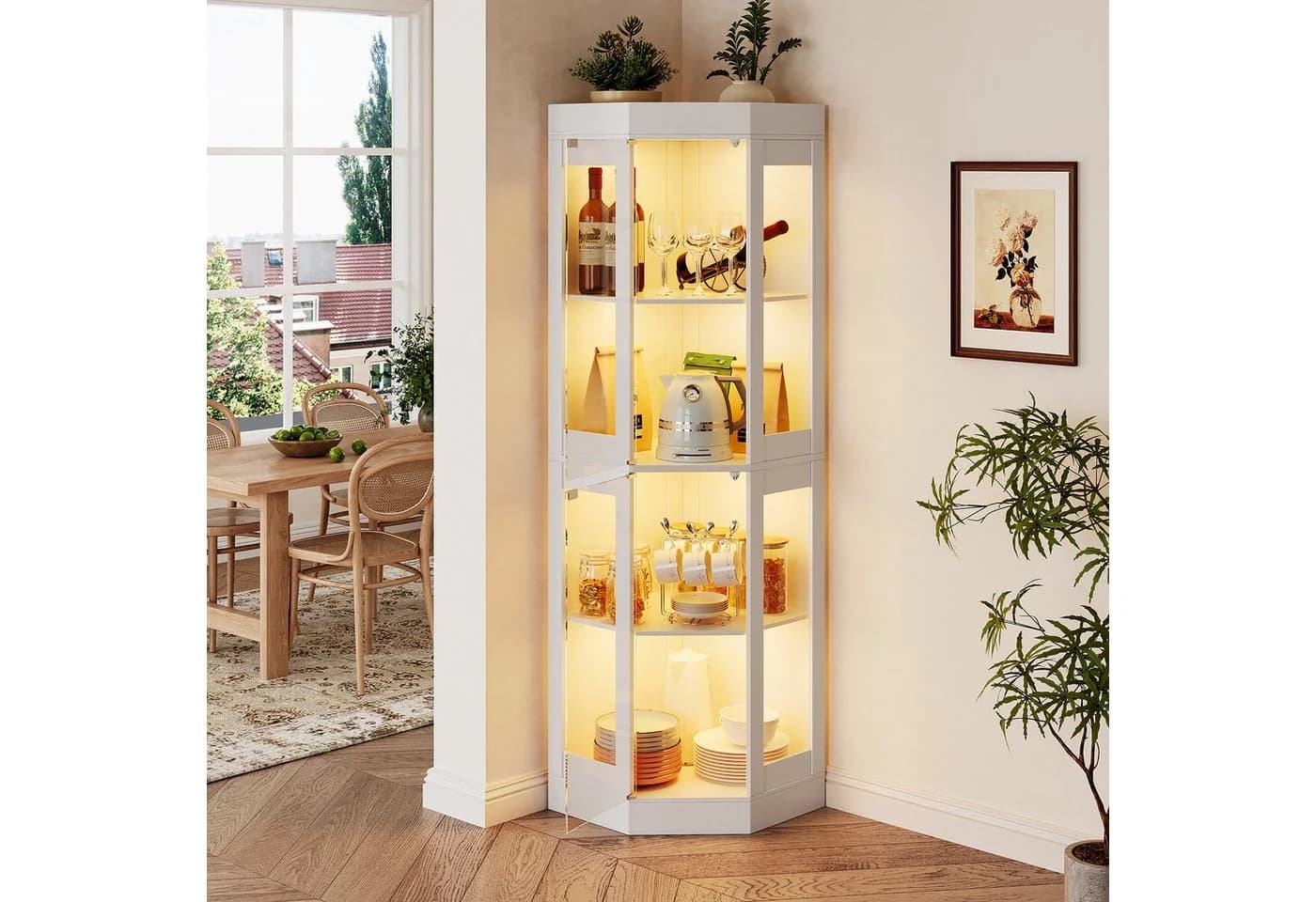 SVEYLXA Eckvitrine Beleuchtete LED Ecken-Vitrine mit Glastüren - Bild 4