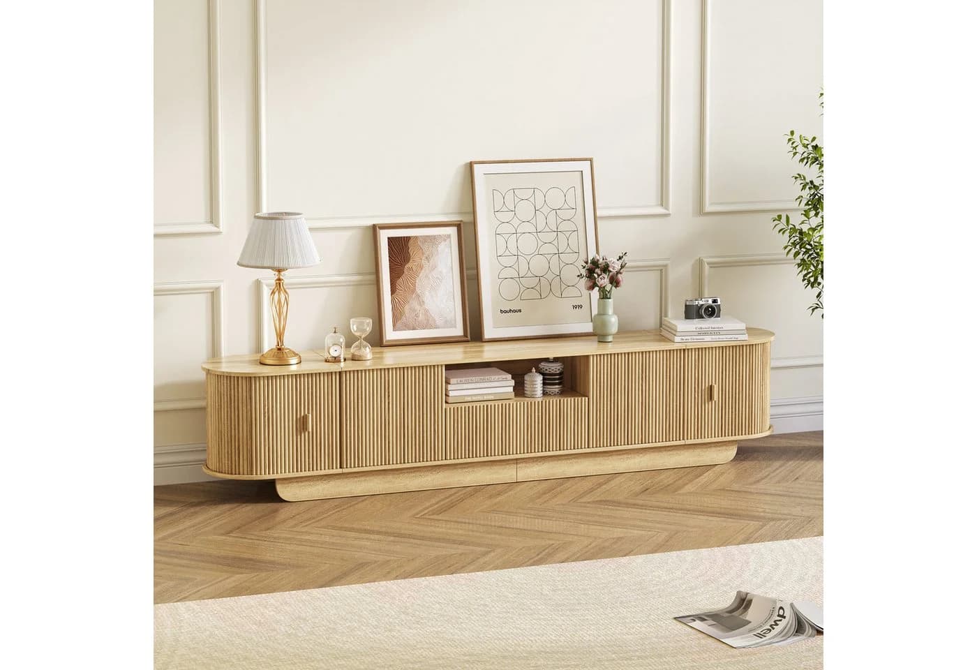 SVEYLXA TV-Lowboard 175 cm mit Rillen-Schiebetüren Beige - Bild 2