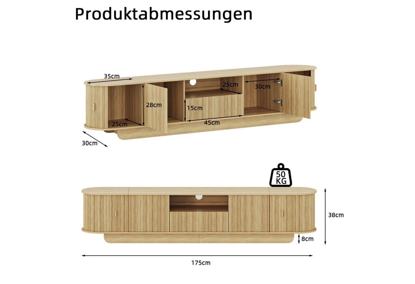 SVEYLXA TV-Lowboard 175 cm mit Rillen-Schiebetüren Beige - Bild 4