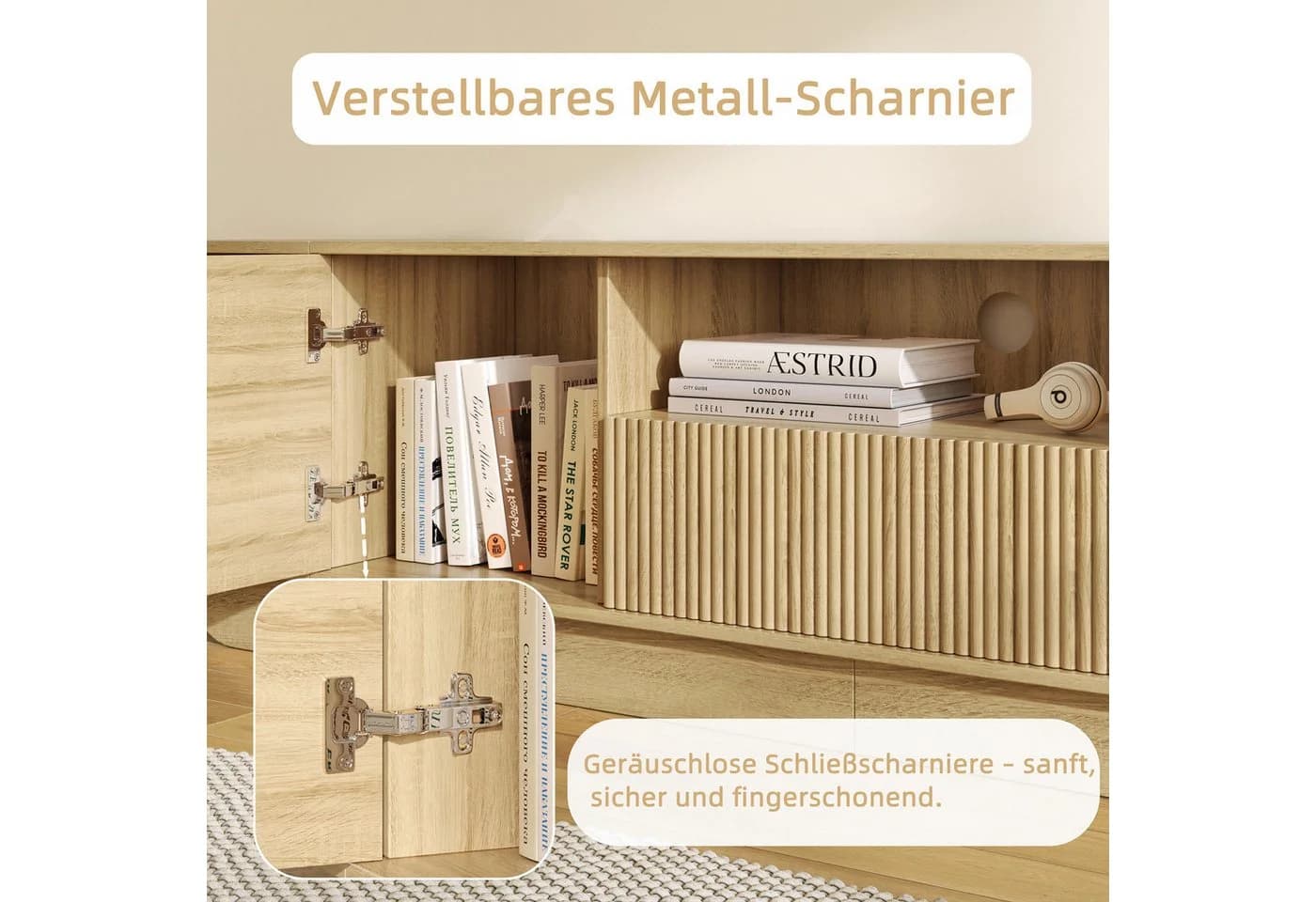 SVEYLXA TV-Lowboard 175 cm mit Rillen-Schiebetüren Beige - Bild 5