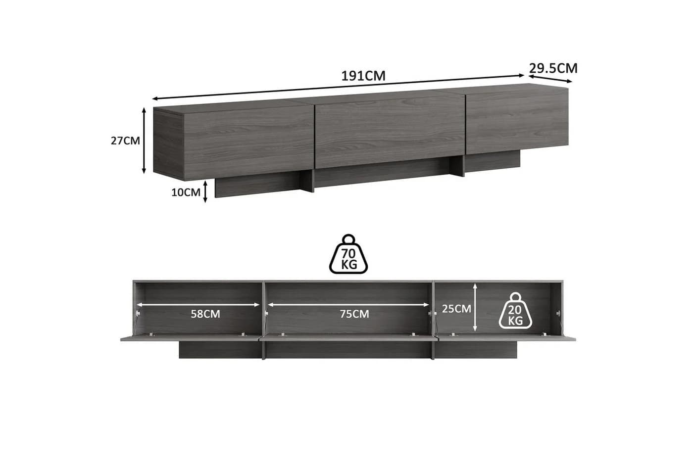 SVEYLXA TV-Schrank Moderner TV Unterschrank für bis zu 75 Zoll mit 3 Schränken - Bild 4