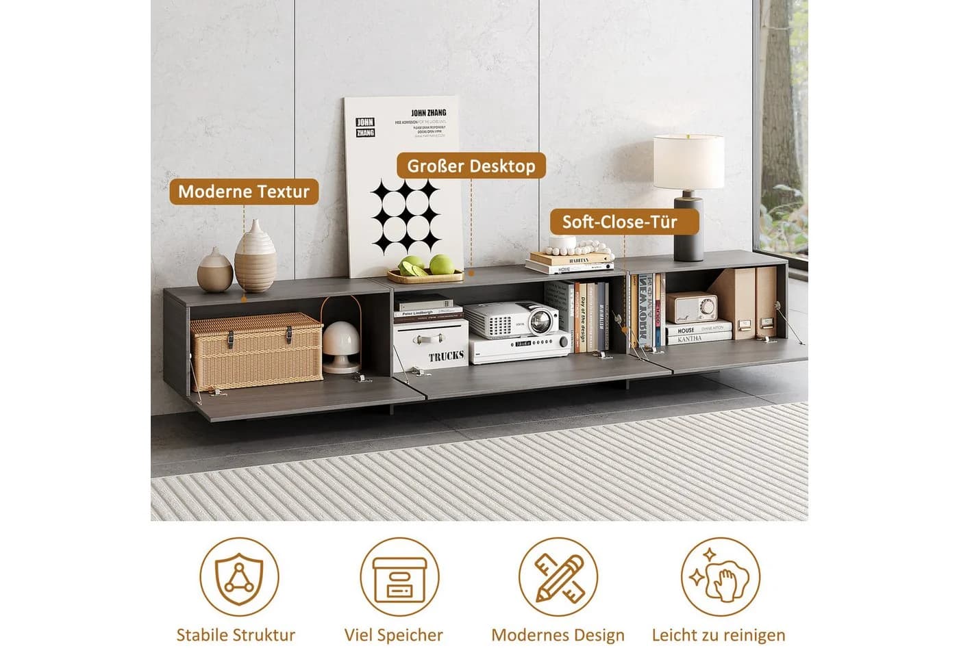 SVEYLXA TV-Schrank Moderner TV Unterschrank für bis zu 75 Zoll mit 3 Schränken - Bild 5