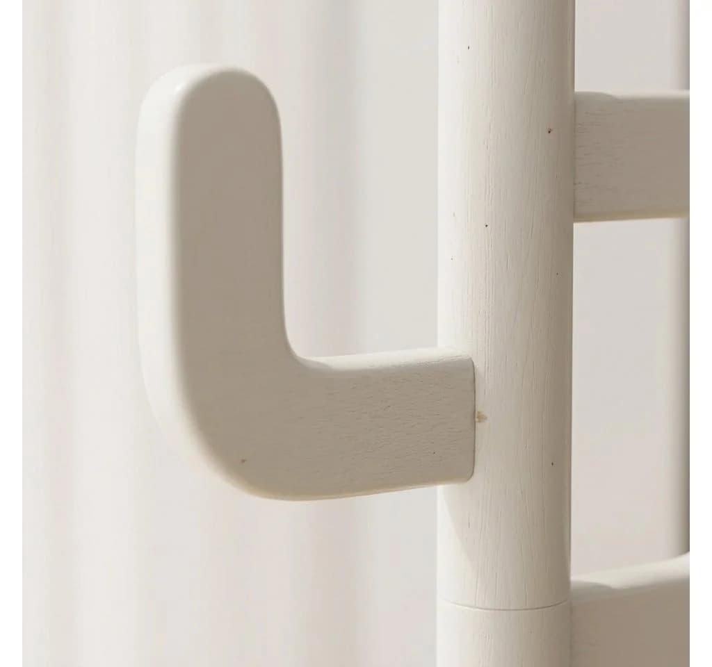 AQIMUELE Kleiderständer aus Massivholz, 6 Haken, Weiß