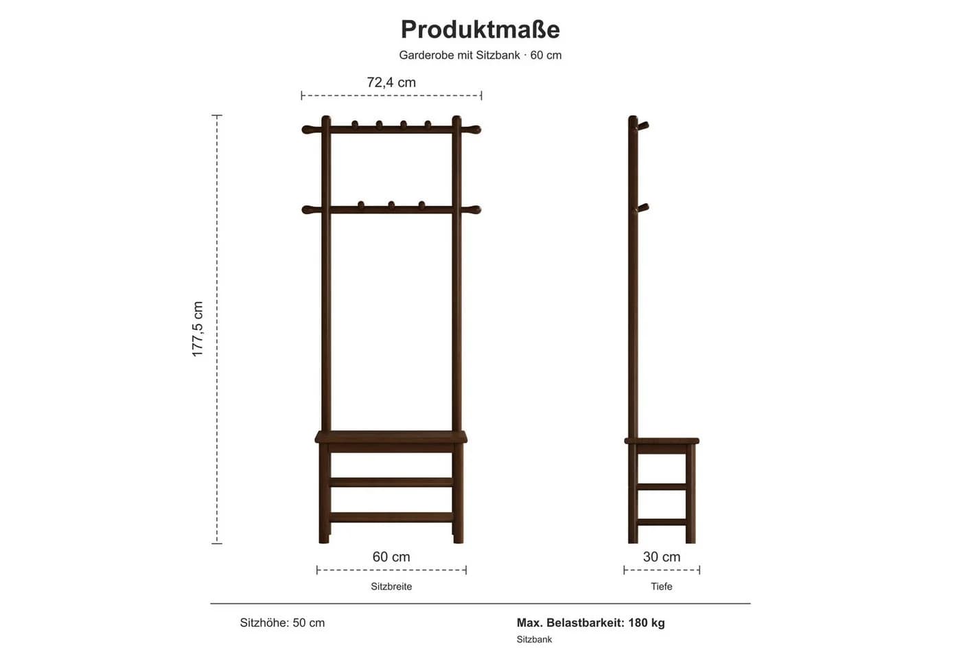 AQIMUELE Garderobe mit Sitzbank und 11 Haken