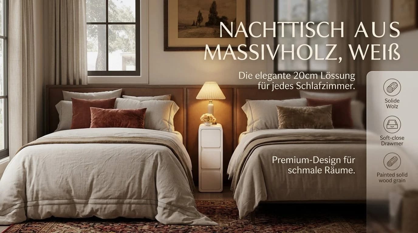 AQIMUELE Nachttisch Weiß 3 Schubladen Massivholz - Bild 4