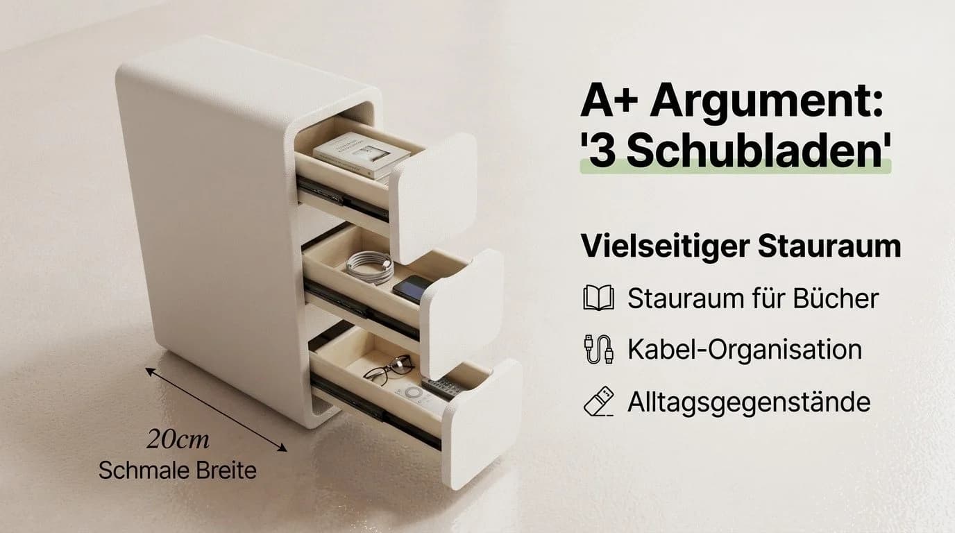 AQIMUELE Nachttisch Weiß 3 Schubladen Massivholz - Bild 5