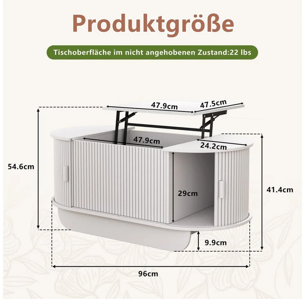 SVEYLXA Höhenverstellbarer Couchtisch mit Stauraum & Schiebetüren Lift-Top Weiß - Bild 4