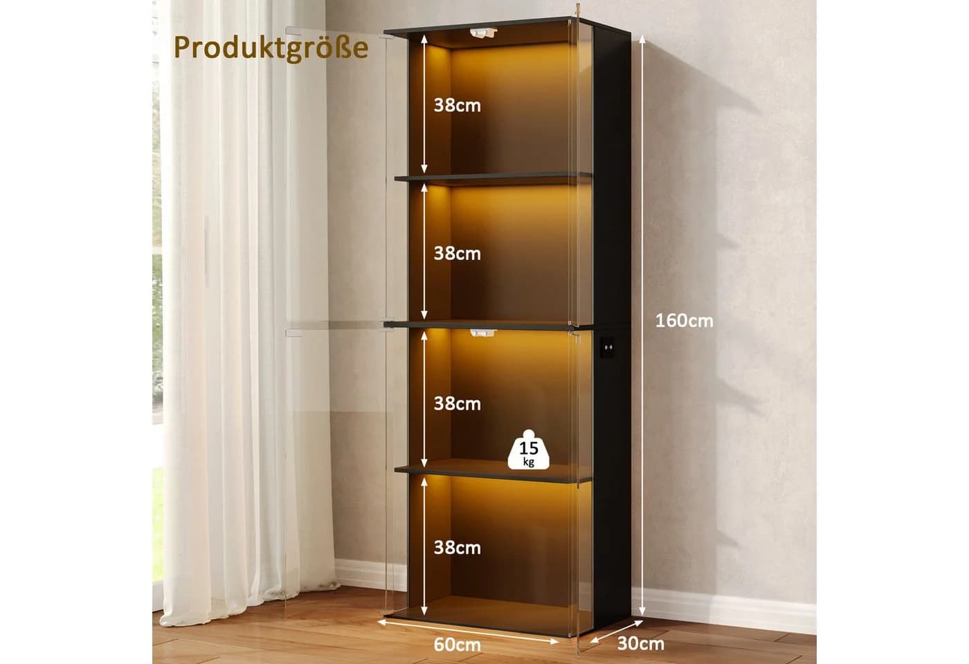 SVEYLXA Vitrine Modern Schwarz/Weiß mit LED-Beleuchtung & Glastüren - Bild 3