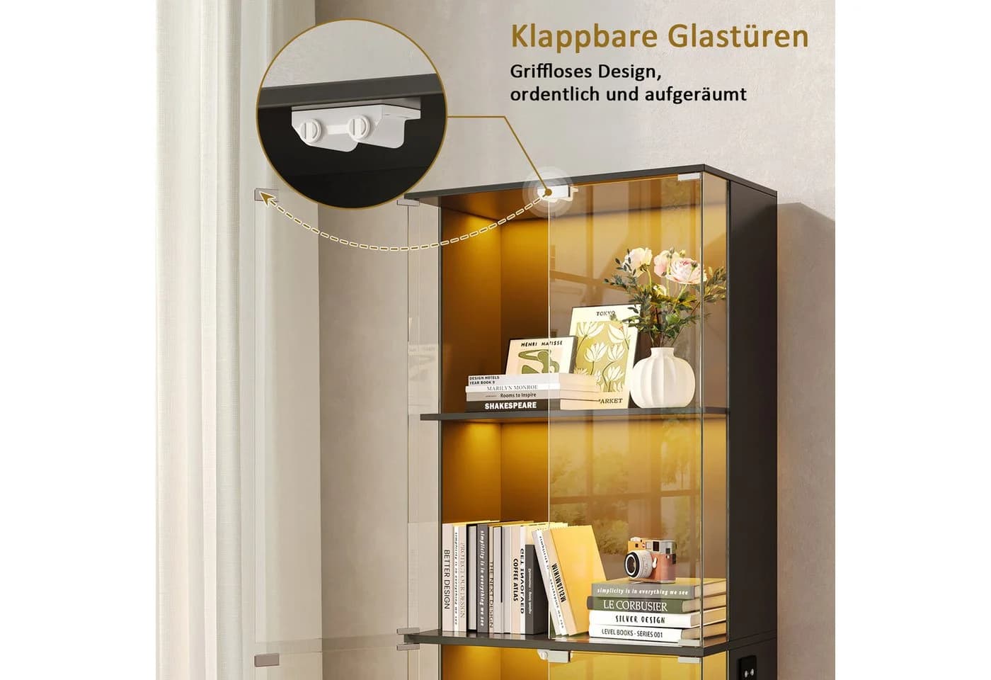 SVEYLXA Vitrine Modern Schwarz/Weiß mit LED-Beleuchtung & Glastüren - Bild 4